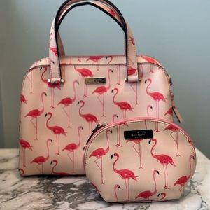 Never used flamingo Kate spade bag with strap. Small makeup bag used lightly.